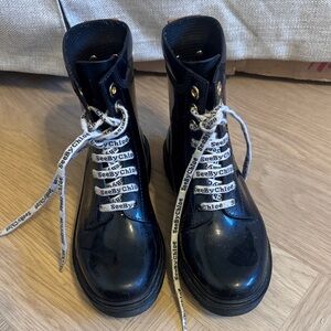 See By Chloe Glossy Black Combat Boots